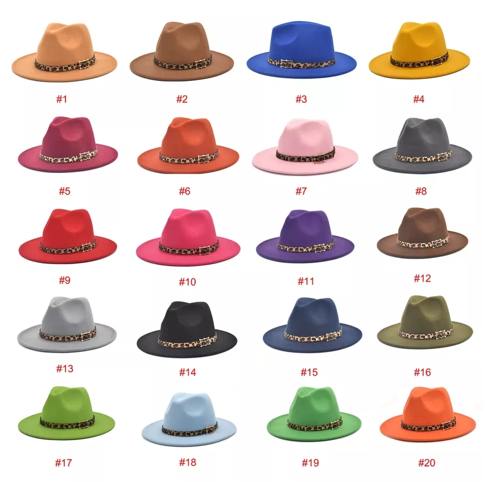 Wholesale Polyester Cotton Felt Custom Fashion Imitate Wool Panama Wide Brim Leopard Style 12 Bucket Hat