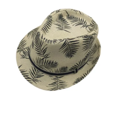 クールなペーパーツリープリントを施した高品質のカスタムデザインの夏用麦わら帽子